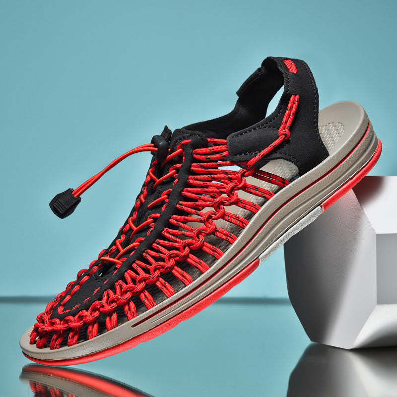 Men's Woven Cord Cage Sandals with Bungee Lace Closure and Elasticated Heel Strap