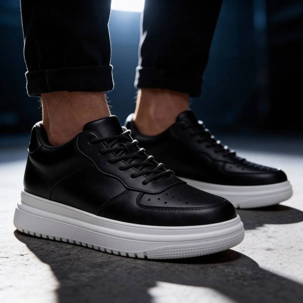 Men’s Minimalist Lace Up Platform Sneakers with Chunky Contrast Sole