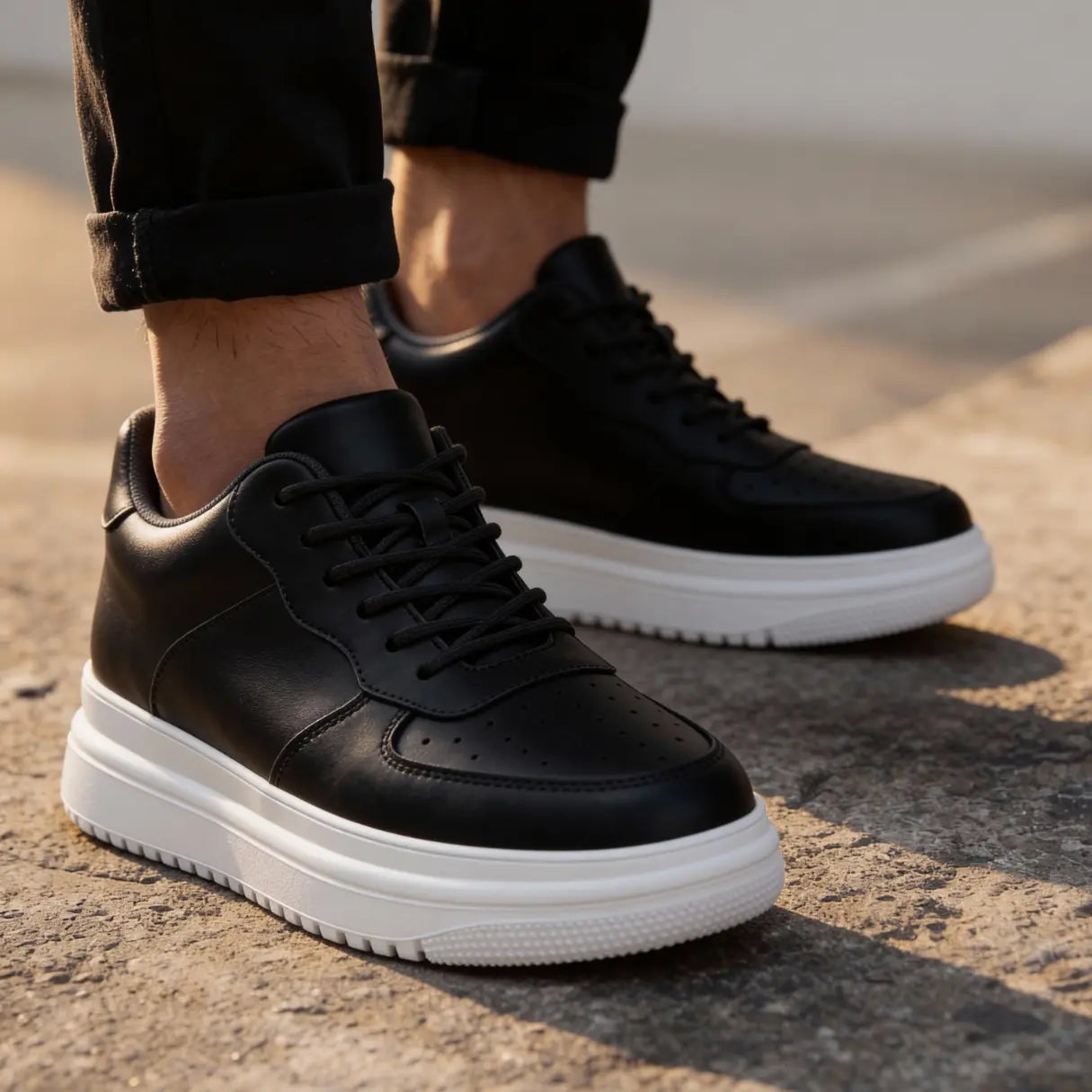 Men’s Minimalist Lace Up Platform Sneakers with Chunky Contrast Sole