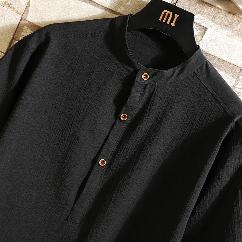Men's Henley Top and Elasticated Drawstring Shorts Set