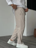 Men's Ribbed Straight-Leg Trousers - Relaxed Fit with Elasticated Waist and Pockets