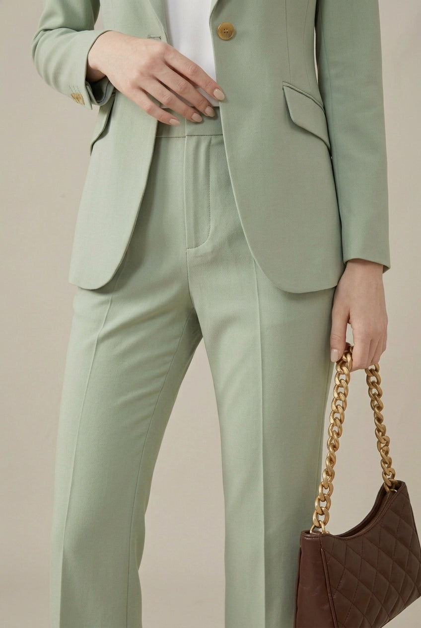 Women's Tailored Shawl Collar Blazer and Straight-Leg Trouser Set - Single-Breasted with Gold-Tone Buttons