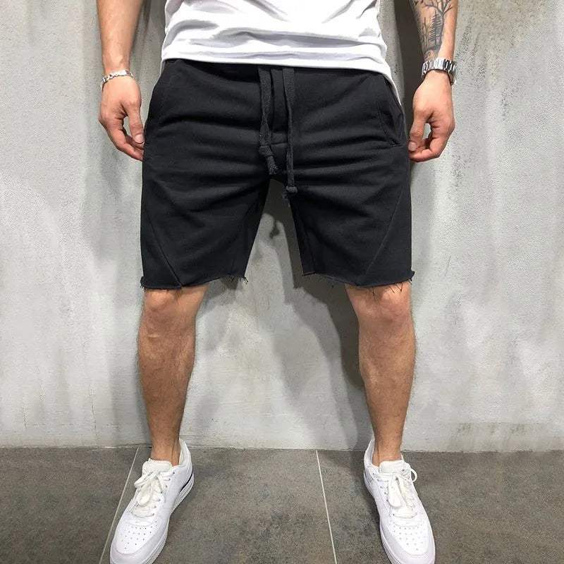 Men's Shorts - Elasticated Drawstring Waist - Raw-Cut Hem