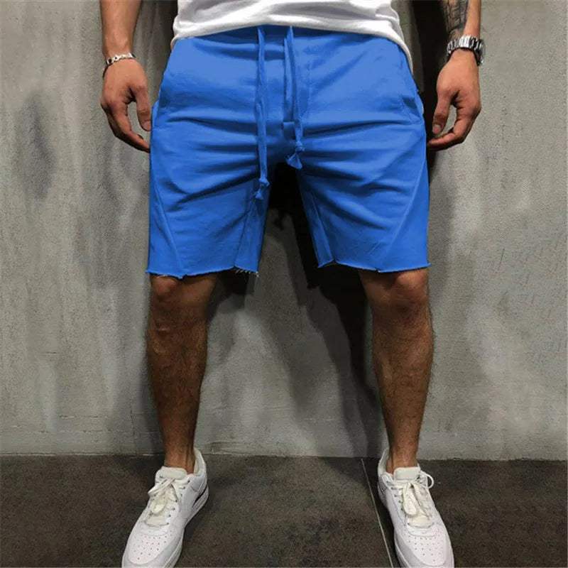 Men's Shorts - Elasticated Drawstring Waist - Raw-Cut Hem