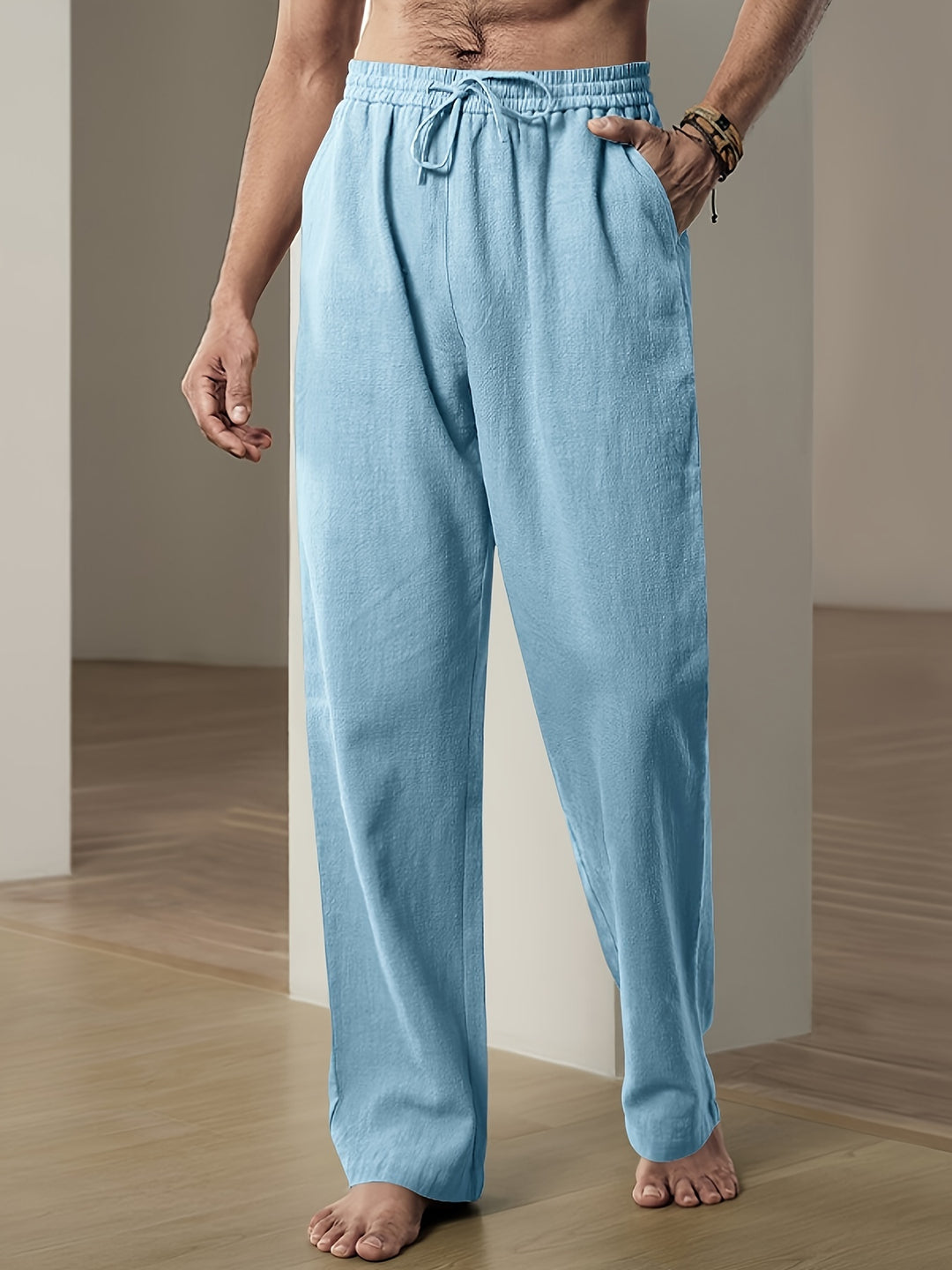 Men’s Loose Fit Drawstring Trousers with Elastic Waist and Side Pockets