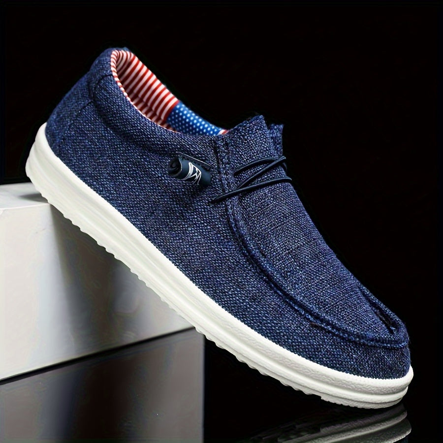 Men’s Low-Top Slip-On Shoes with Elastic Lace Detail and Flat Sole