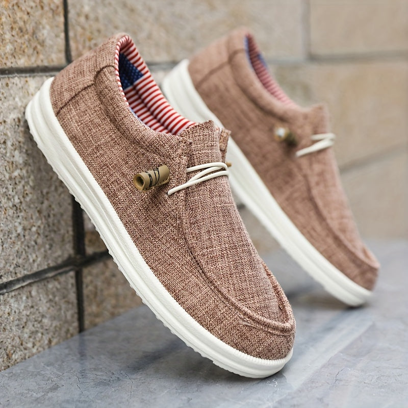 Men’s Low-Top Slip-On Shoes with Elastic Lace Detail and Flat Sole
