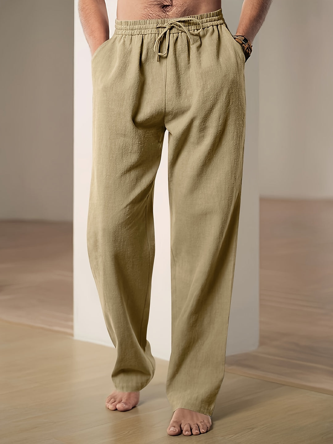 Men’s Loose Fit Drawstring Trousers with Elastic Waist and Side Pockets