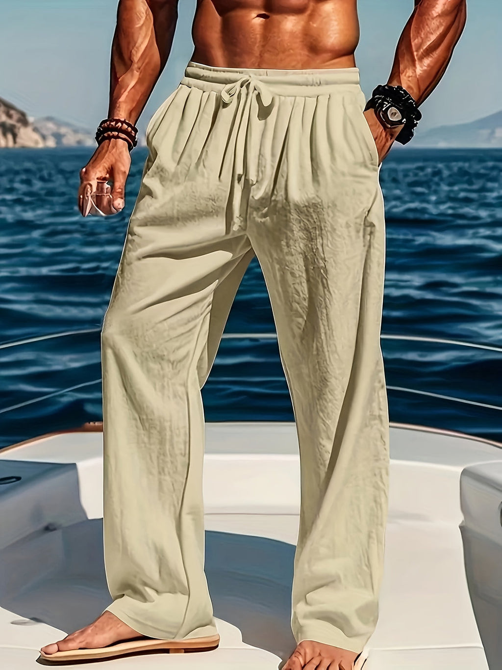 Men’s Straight Leg Casual Trousers with Elasticated Waist and Adjustable Drawstring
