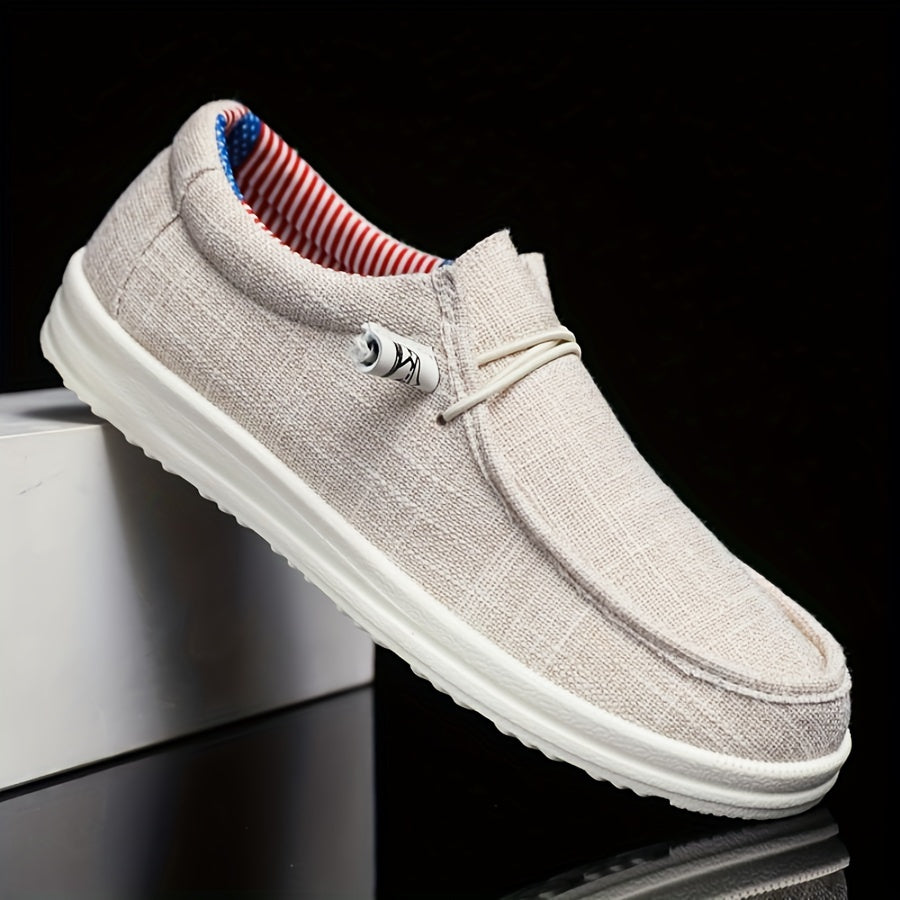 Men’s Low-Top Slip-On Shoes with Elastic Lace Detail and Flat Sole