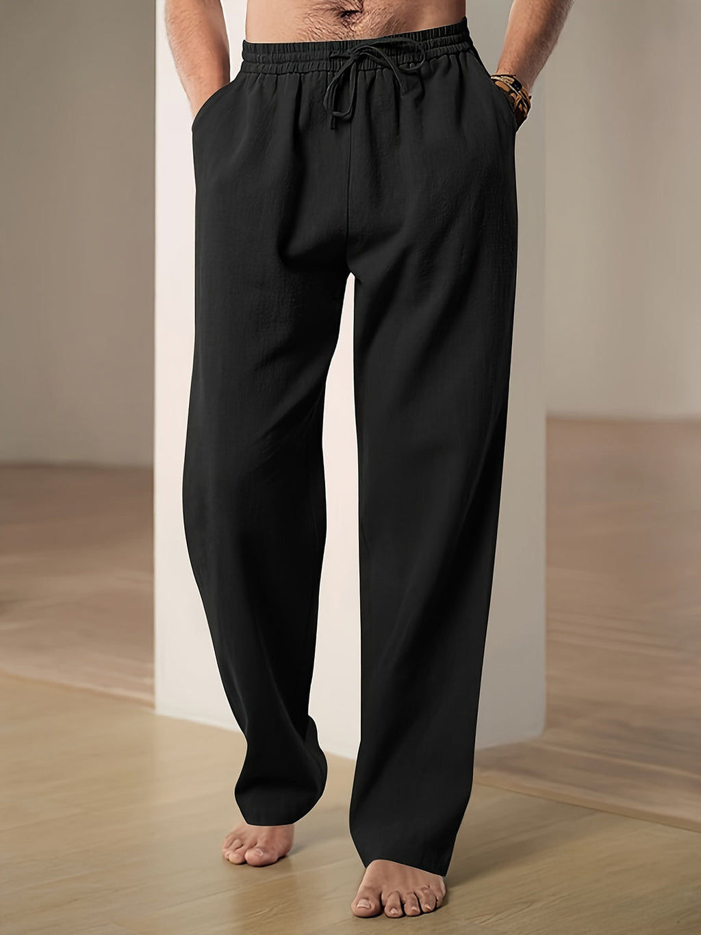 Men’s Loose Fit Drawstring Trousers with Elastic Waist and Side Pockets