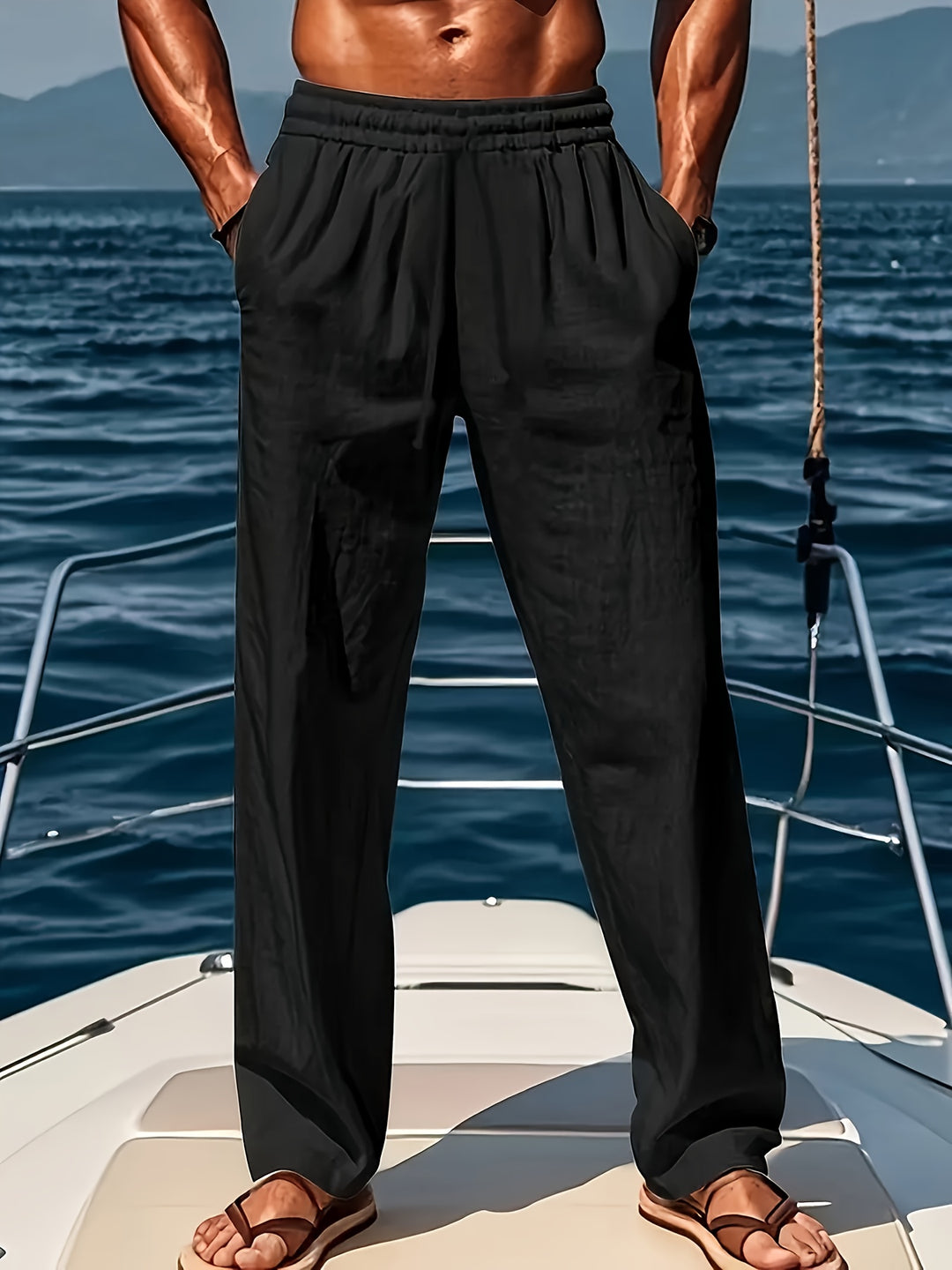 Men’s Straight Leg Casual Trousers with Elasticated Waist and Adjustable Drawstring