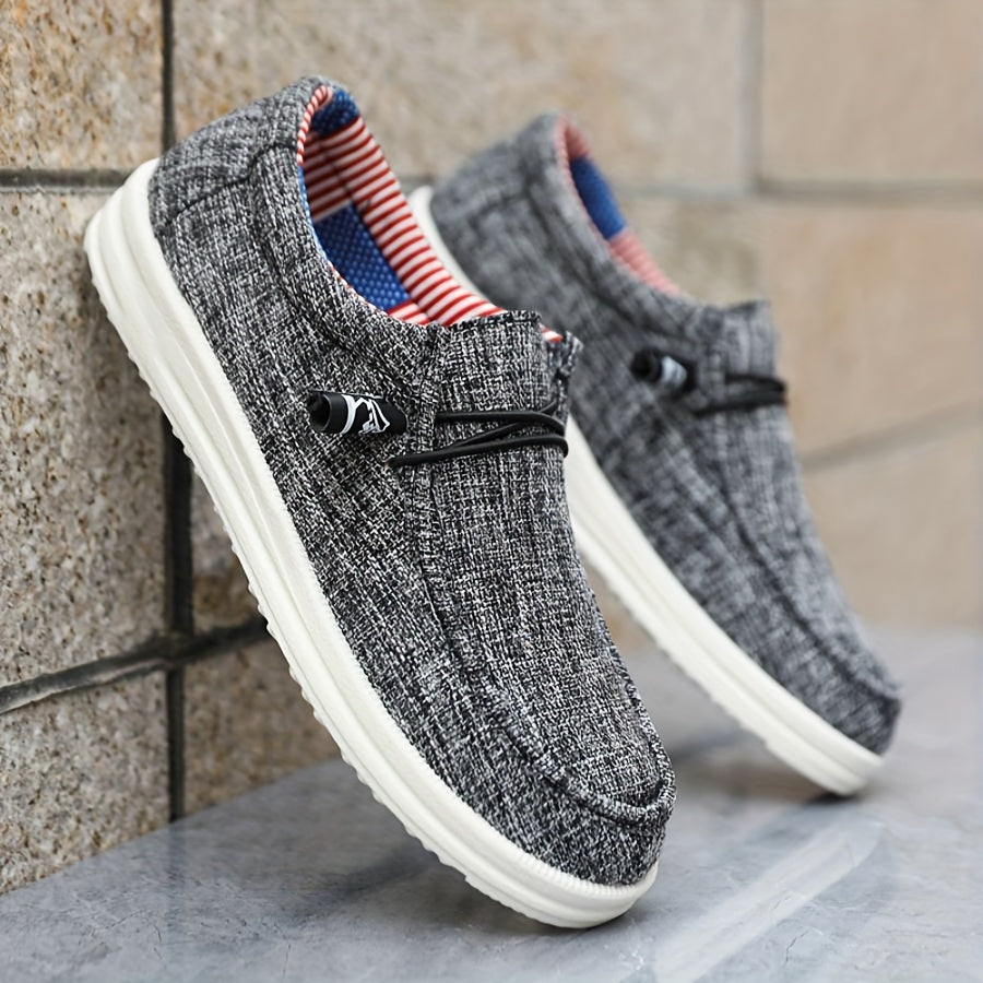Men’s Low-Top Slip-On Shoes with Elastic Lace Detail and Flat Sole