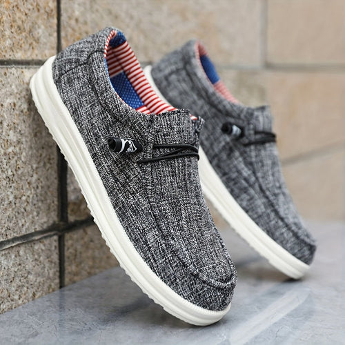 Men’s Low-Top Slip-On Shoes with Elastic Lace Detail and Flat Sole