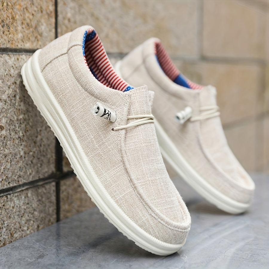 Men’s Low-Top Slip-On Shoes with Elastic Lace Detail and Flat Sole
