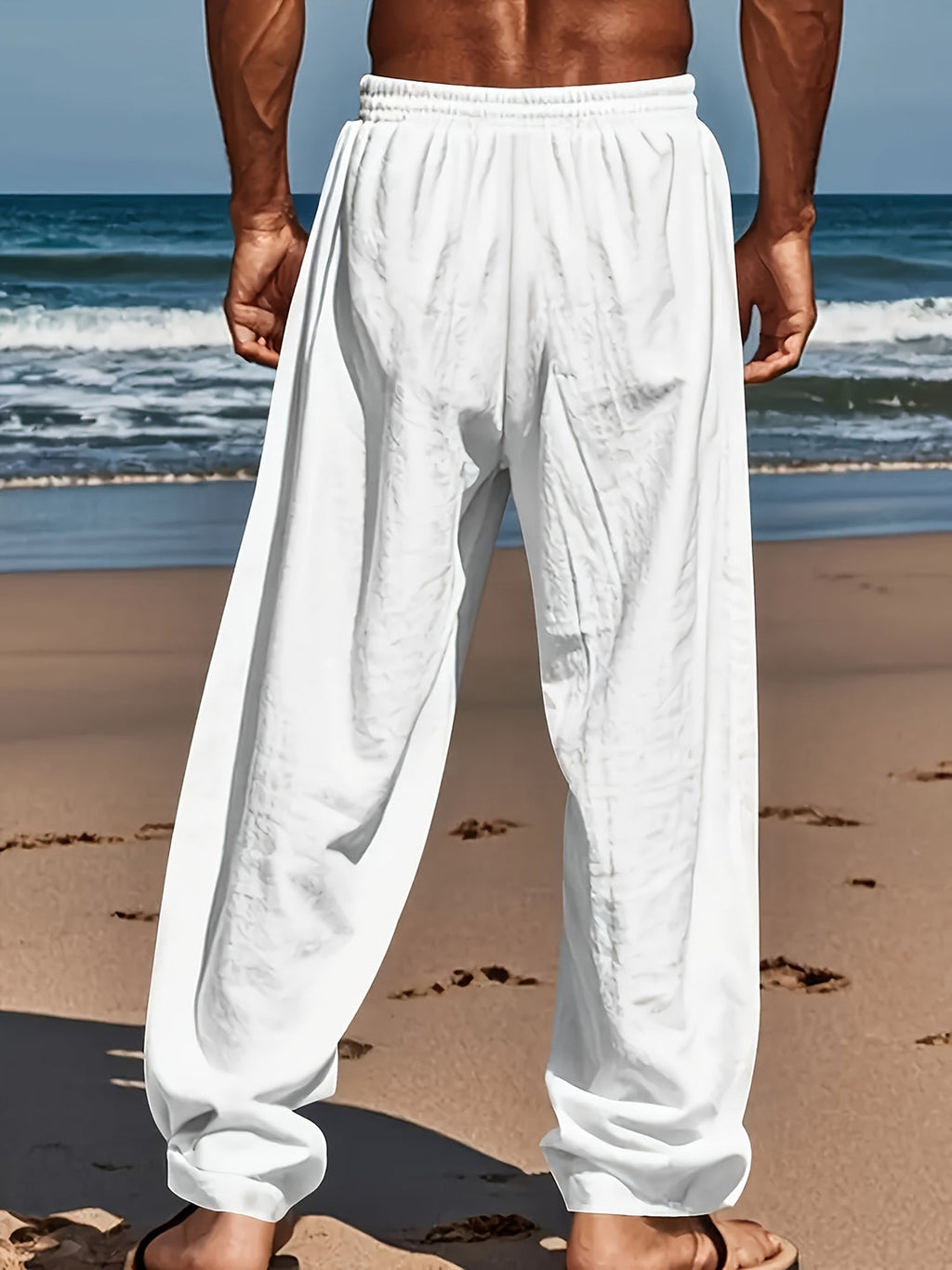 Men’s Straight Leg Casual Trousers with Elasticated Waist and Adjustable Drawstring