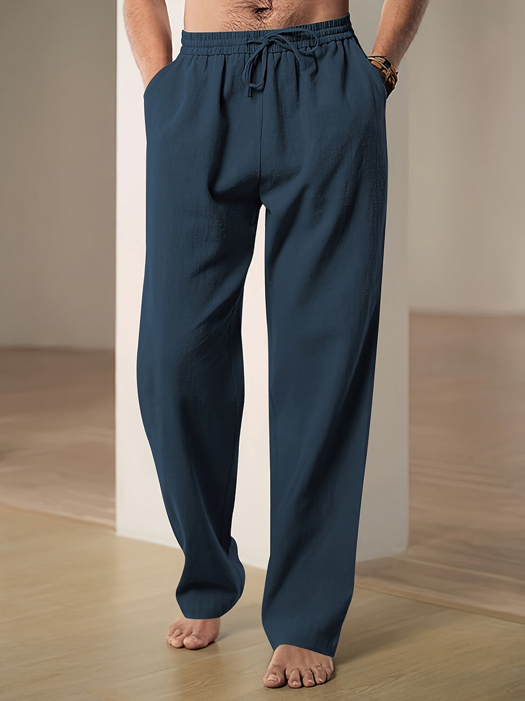 Men’s Loose Fit Drawstring Trousers with Elastic Waist and Side Pockets