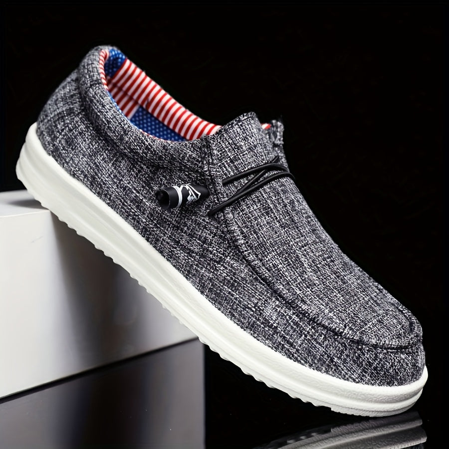 Men’s Low-Top Slip-On Shoes with Elastic Lace Detail and Flat Sole