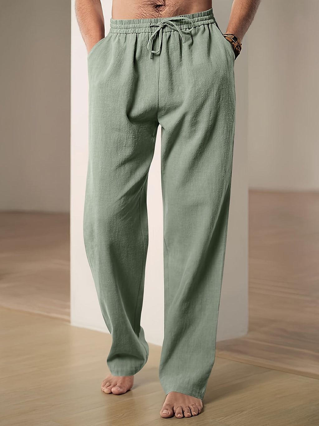Men’s Loose Fit Drawstring Trousers with Elastic Waist and Side Pockets