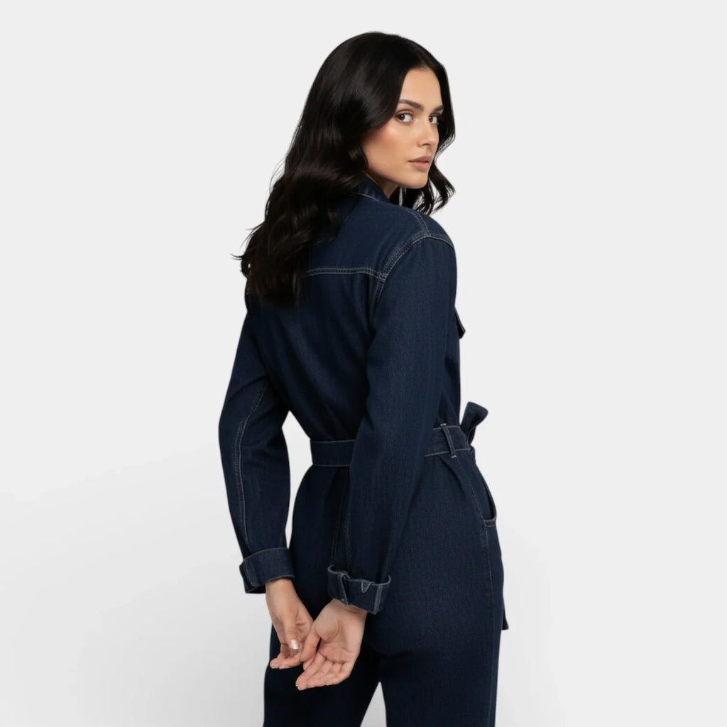 Women’s Denim Two Piece Set with Button Front Jacket and Straight Leg Jeans