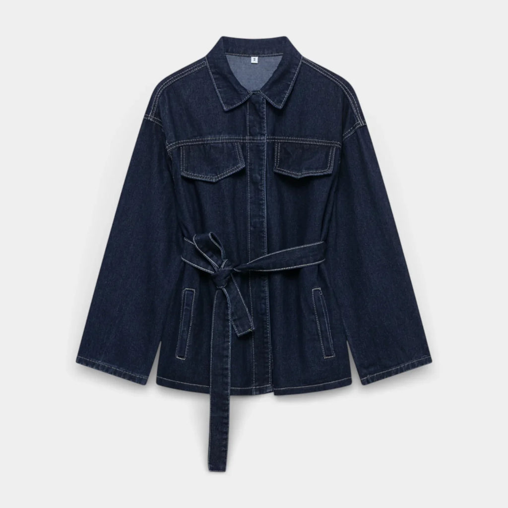 Women’s Denim Two Piece Set with Button Front Jacket and Straight Leg Jeans