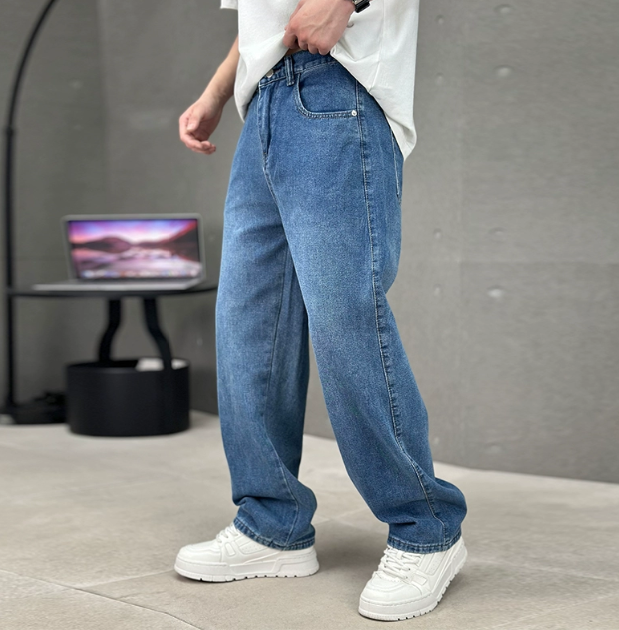 Men's Baggy Wide-Leg Denim Jeans - High Rise Straight Leg with Belt Loops