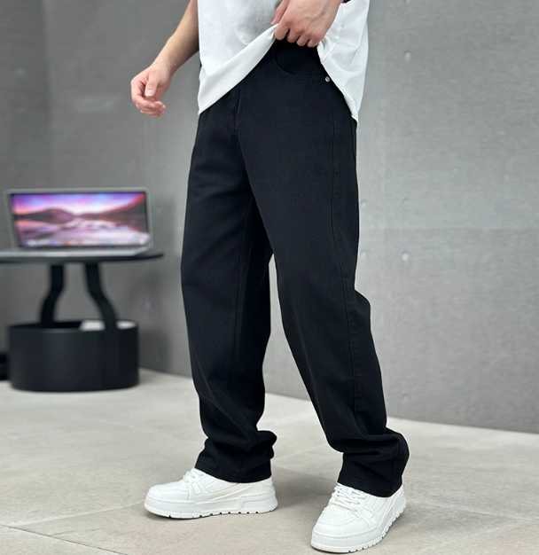 Men's Baggy Wide-Leg Denim Jeans - High Rise Straight Leg with Belt Loops