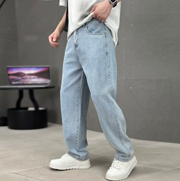 Men's Baggy Wide-Leg Denim Jeans - High Rise Straight Leg with Belt Loops