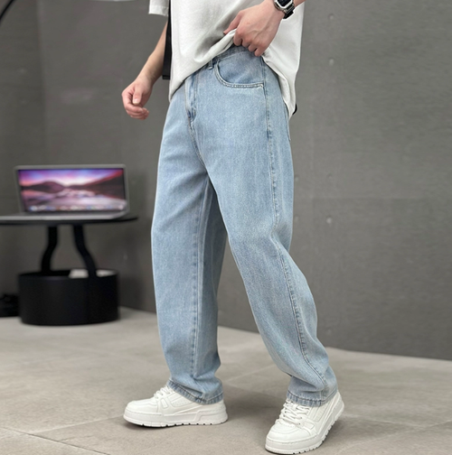 Men's Baggy Wide-Leg Denim Jeans - High Rise Straight Leg with Belt Loops