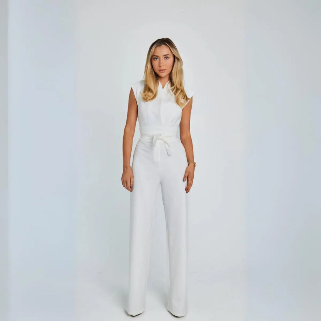 Women’s Sleeveless Tailored Jumpsuit with High Waist and Tie Back