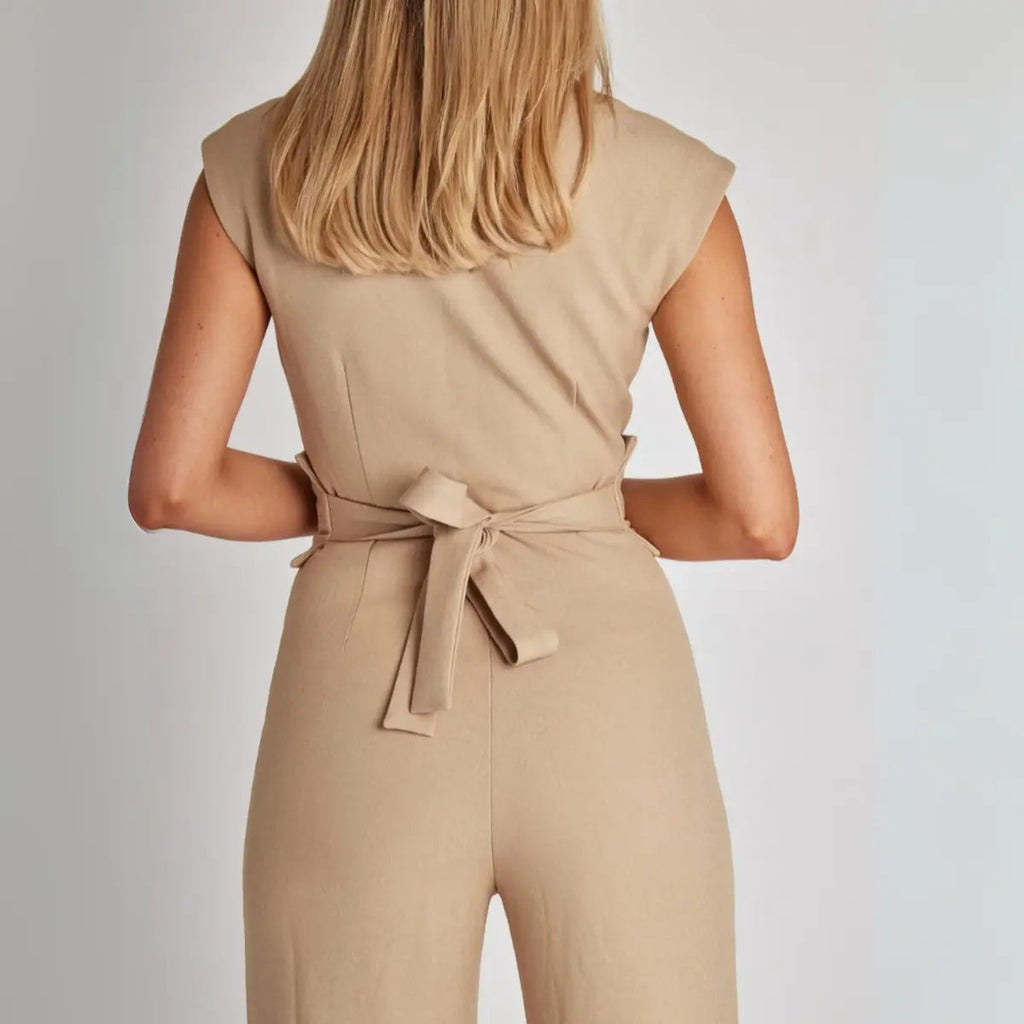 Women’s Sleeveless Tailored Jumpsuit with High Waist and Tie Back