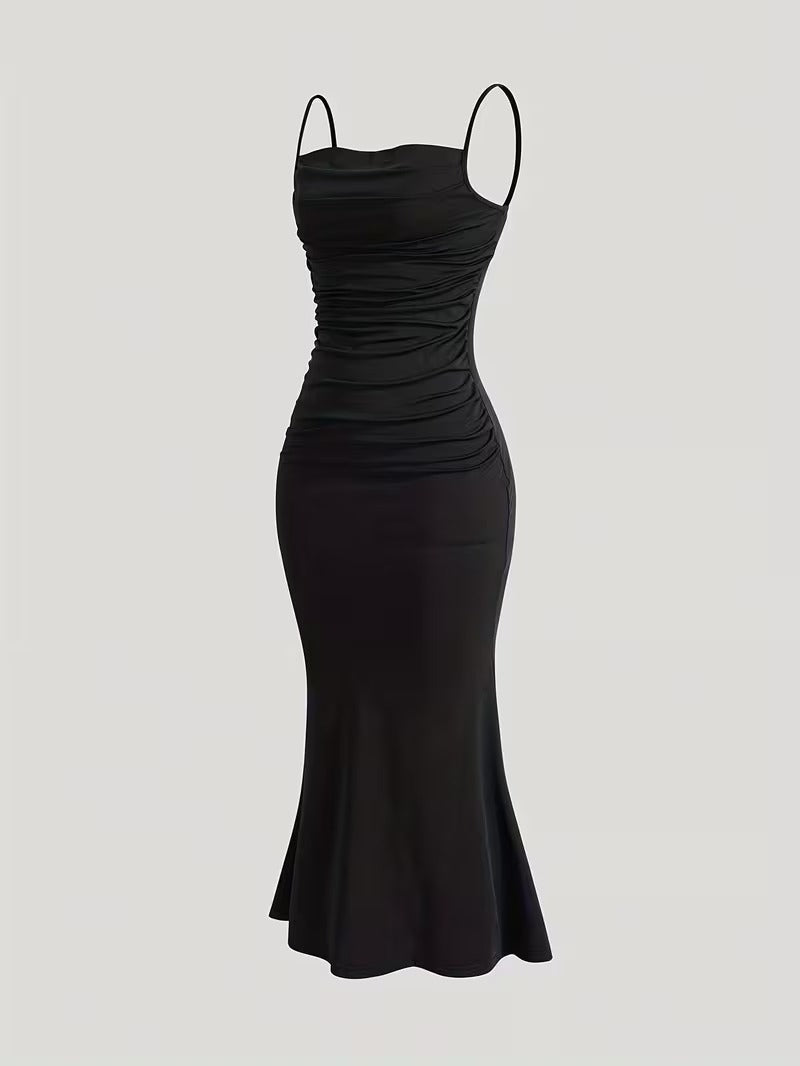 Women’s Sleeveless Maxi Dress with Cowl Neck and Ruched Bodice