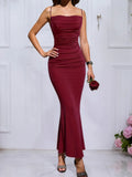 Women’s Sleeveless Maxi Dress with Cowl Neck and Ruched Bodice