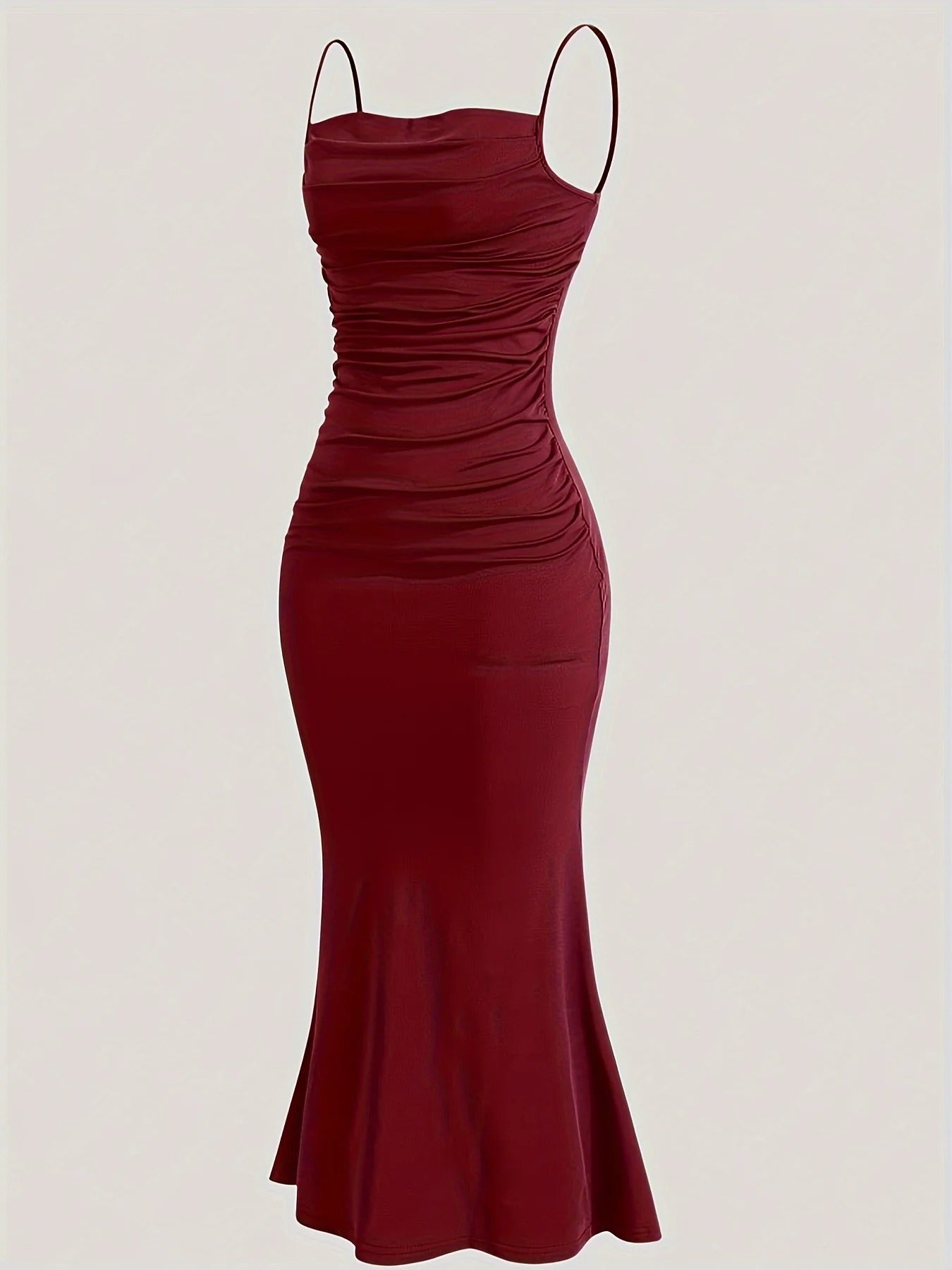 Women’s Sleeveless Maxi Dress with Cowl Neck and Ruched Bodice