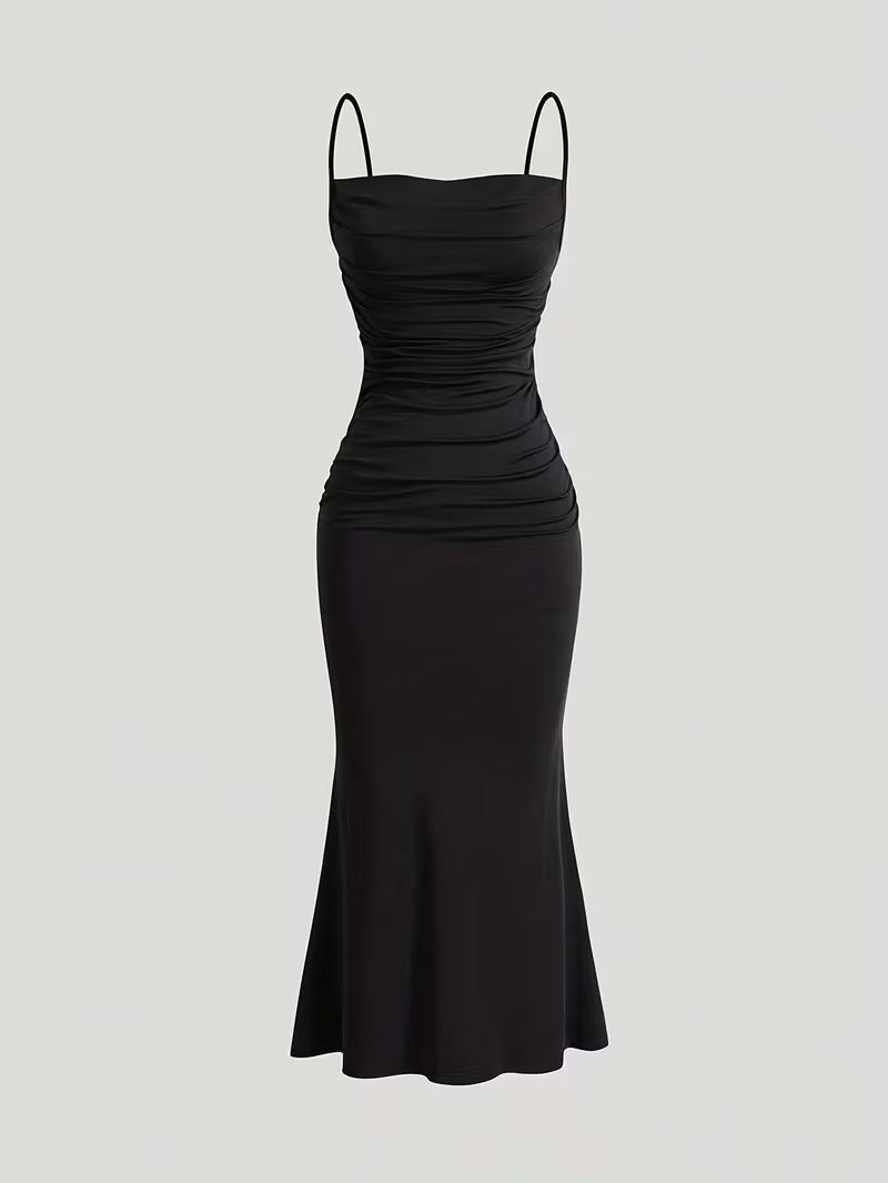 Women’s Sleeveless Maxi Dress with Cowl Neck and Ruched Bodice