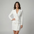 Women's Blazer Mini Dress - Double-Breasted Long Sleeve