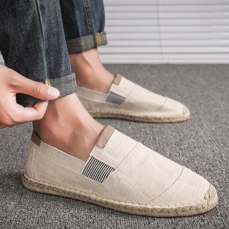 Men’s Lightweight Canvas Slip On Espadrilles with Woven Jute Sole and Elastic Side Panels