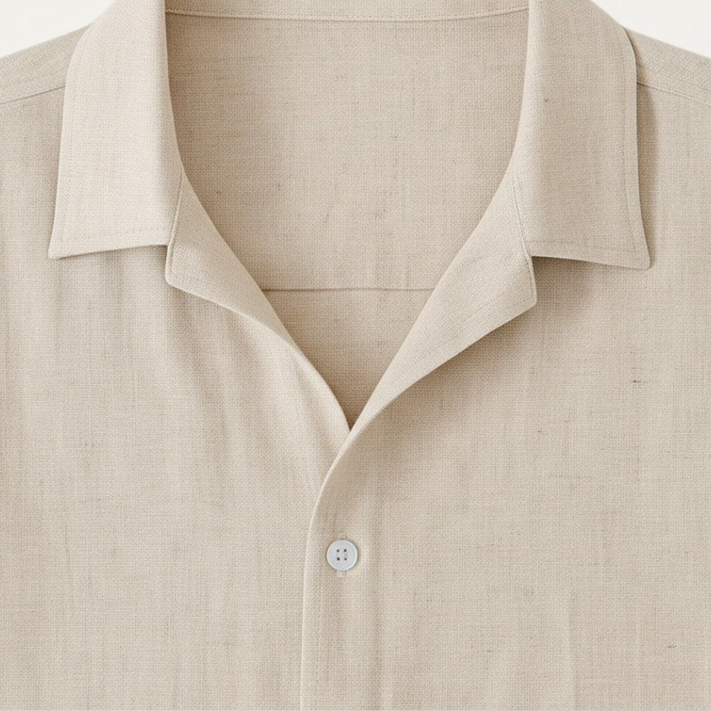Men's Linen Blend Two-Piece Set - Casual Summer Short-Sleeve Button-Down Shirt and Drawstring Trousers