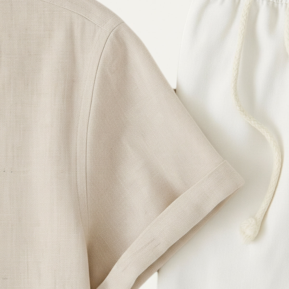 Men's Linen Blend Two-Piece Set - Casual Summer Short-Sleeve Button-Down Shirt and Drawstring Trousers