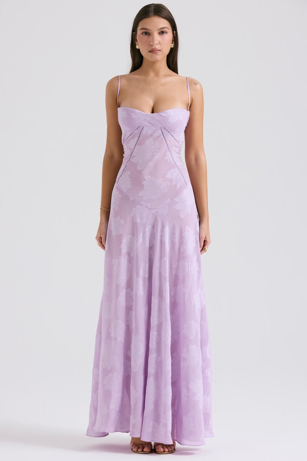 Women's Floral Maxi Dress - Spaghetti Strap - Sweetheart Neck - Corset Bodice - Floor Length Wedding Guest Dress