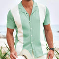 Men’s Short Sleeve Polo Shirt with Vertical Contrast Panels and Button Placket