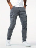 Men's Slim Tapered Leg Cargo Denim Jeans - Multi-Pocket Design with Flap Cargo Pockets
