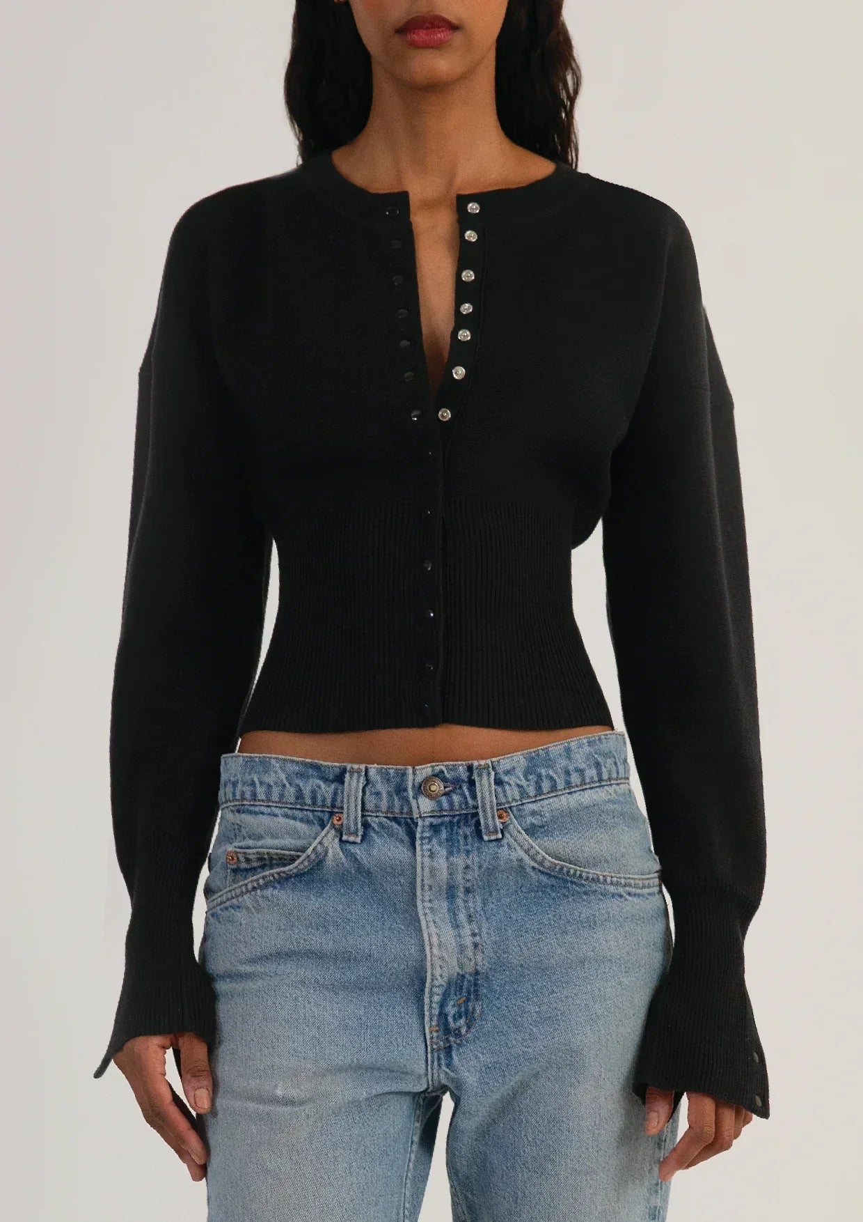 Women’s Cropped Long Sleeve Button-Up Knit Cardigan