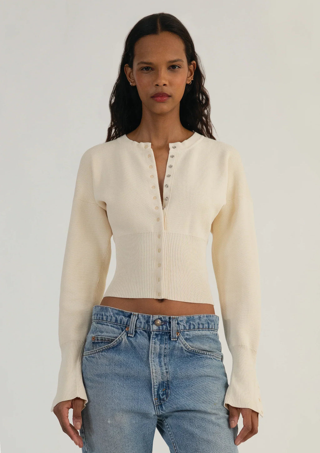 Women’s Cropped Long Sleeve Button-Up Knit Cardigan
