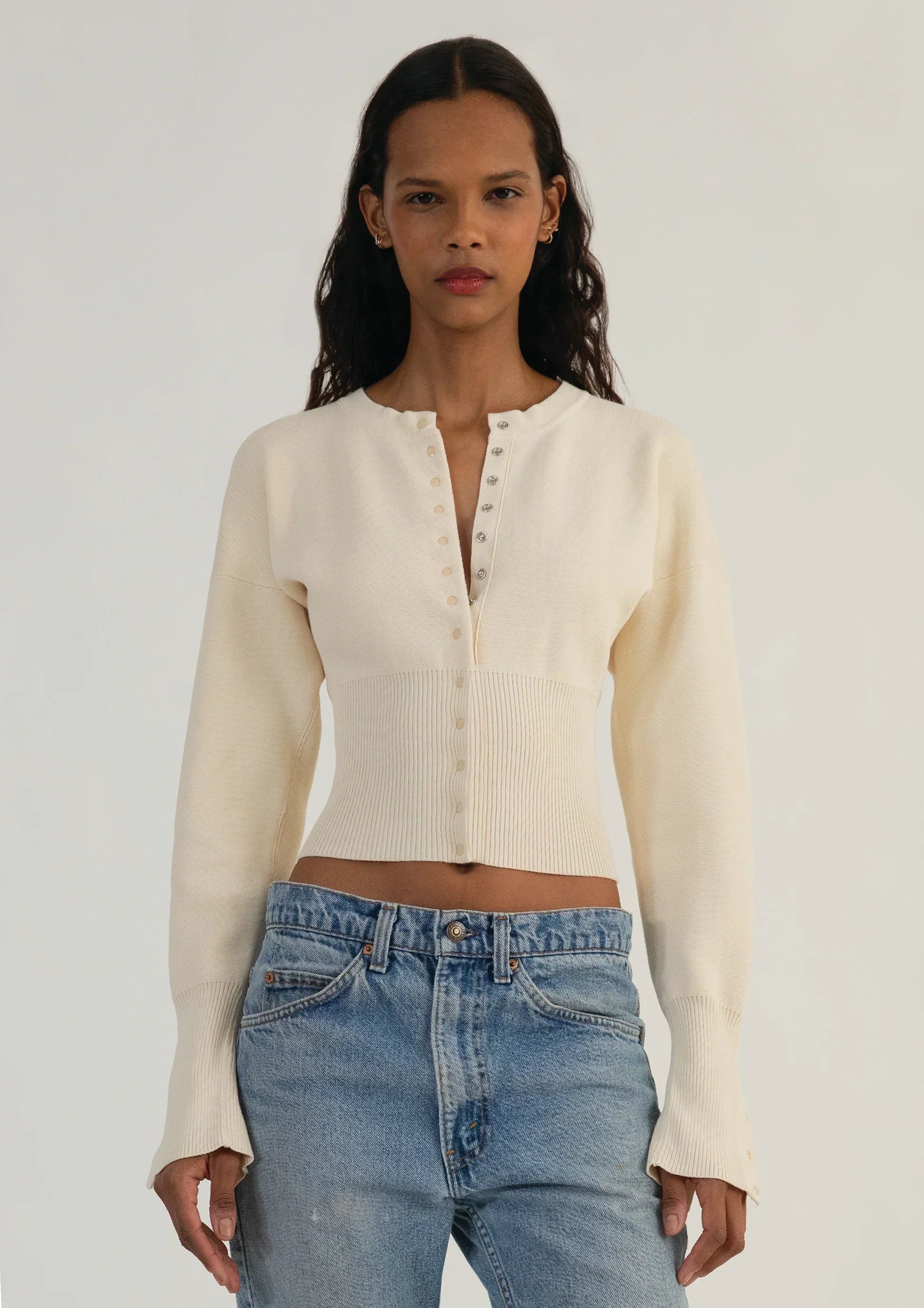 Women’s Cropped Long Sleeve Button-Up Knit Cardigan